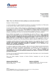 Courrier au Premier Ministre, François BAYROU, pour une réforme de l'action publique au service des territoires